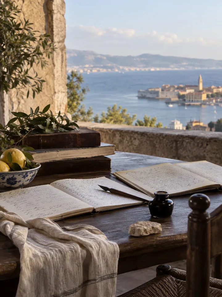 Photorealistic editorial illustration of Idylls from Messina in the Prokopton42.com Library