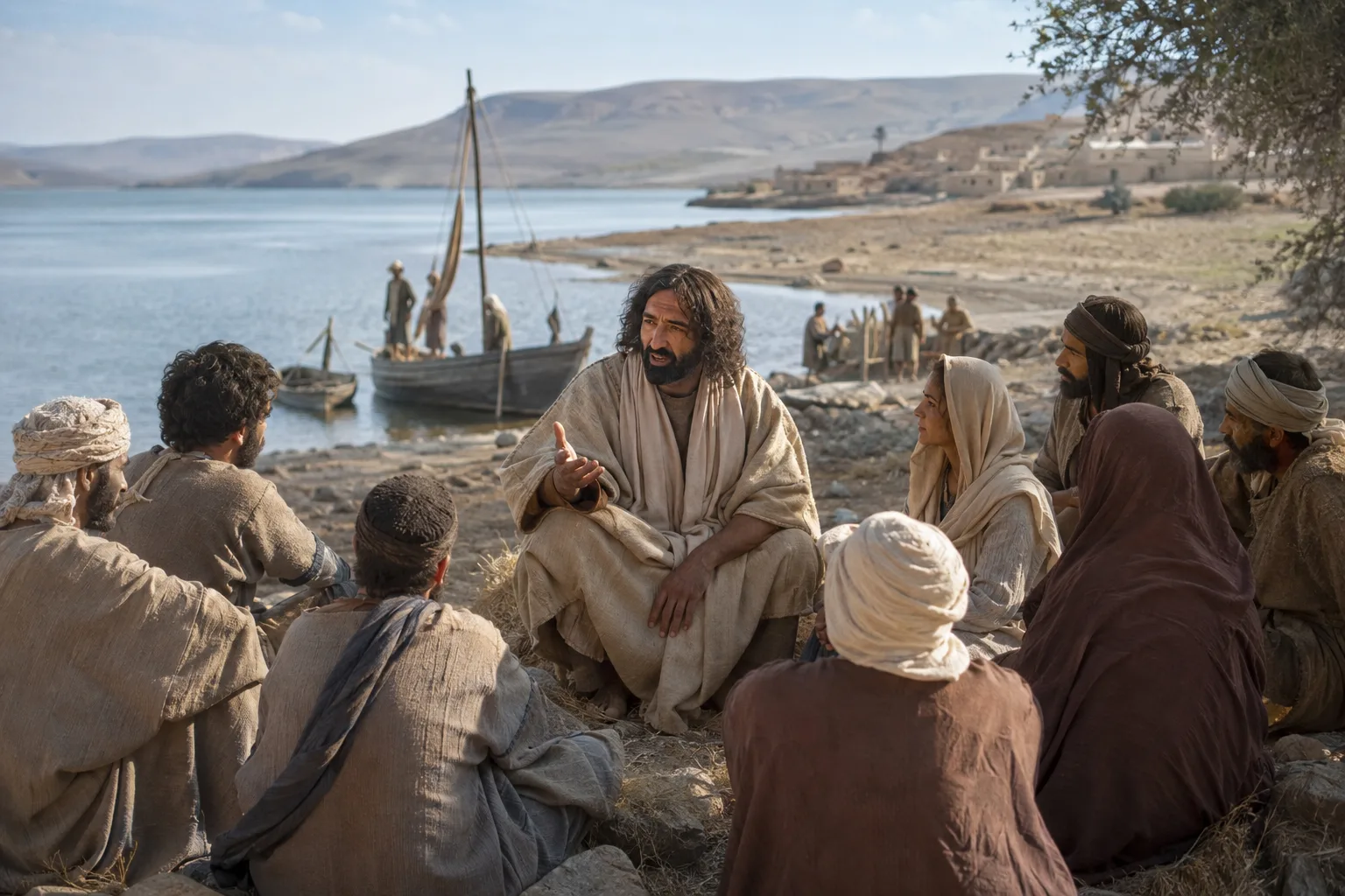 Modern reconstruction of Teaching beside the Galilean lake for Christianity on Prokopton42.com Modern reconstruction of Teaching beside the Galilean lake for Christianity on Prokopton42.com