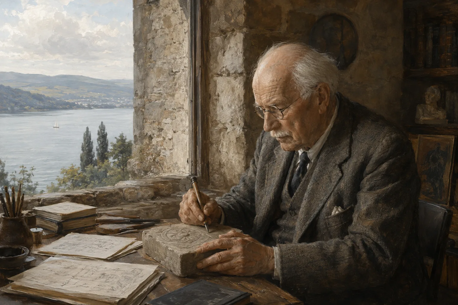 Modern reconstruction of Working at Bollingen for Psychology and psychoanalysis on Prokopton42.com