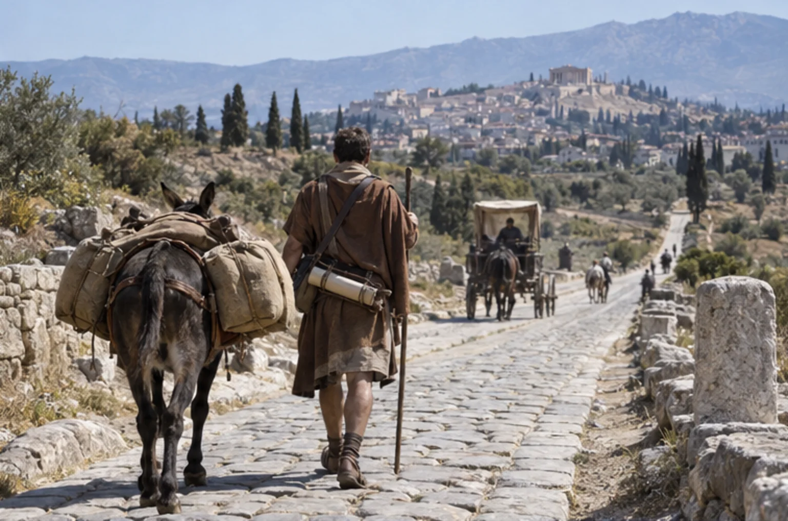 Modern reconstruction of Material world: transport and communication, 146 BCE for Academica on Prokopton42.com