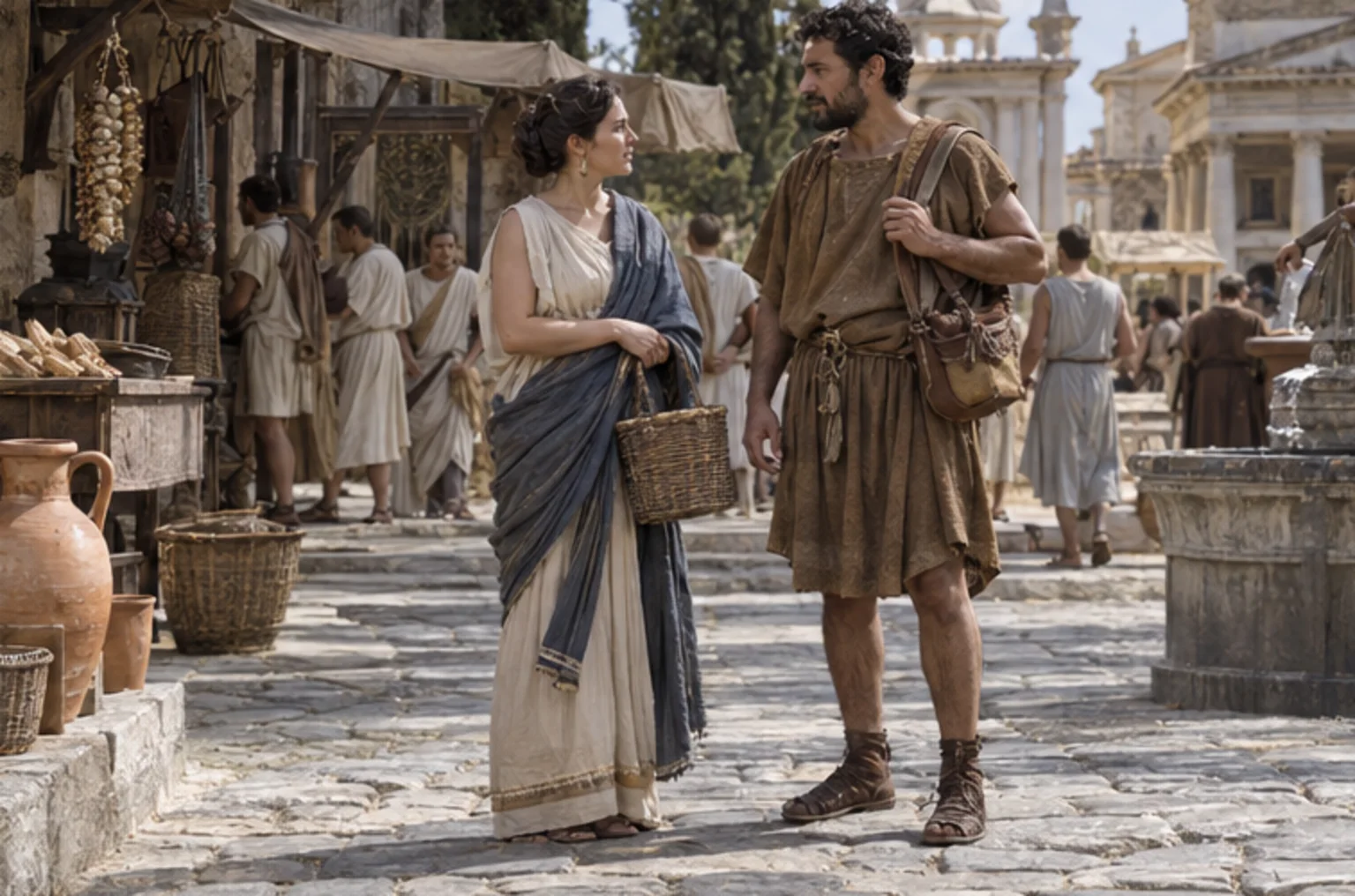 Modern reconstruction of Material world: womens mens clothing, 146 BCE for Socrates in Plato’s Protagoras on Prokopton42.com