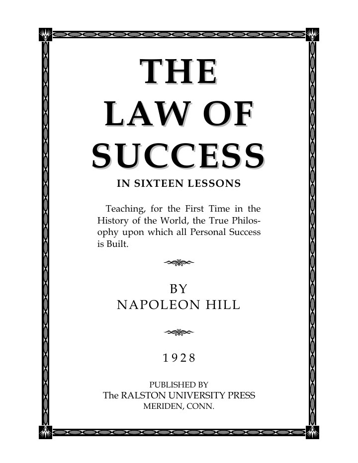 Cover extracted from the PDF of The Law of Success in Sixteen Lessons, by Napoleon Hill